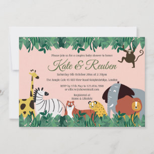 Invitación Animales Salvajes de la Jungla Parejas Baby Shower