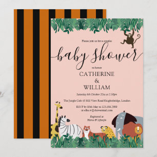 Invitación Animales Salvajes de la Jungla Parejas Baby Shower