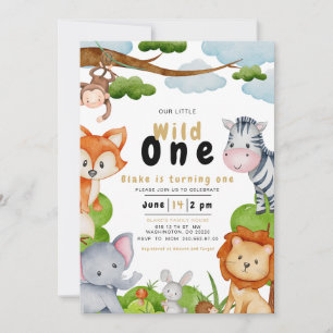 Invitación Animales salvajes de primer cumpleaños