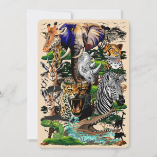 Invitación Animales salvajes de sabana africanos