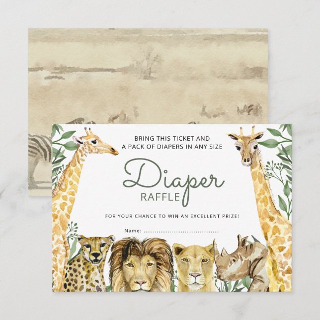 Invitación Animales salvajes de Safari Baby Shower Diaper Raf (Anverso / Reverso)