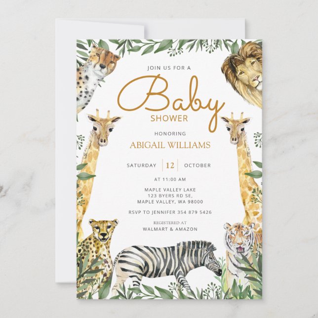 Invitación Animales salvajes de Safari con Baby Shower de jir (Anverso)