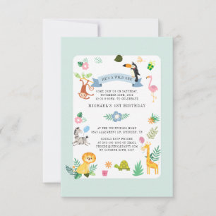 Invitación Animales Salvajes de Safari Cumpleaños 1 Fiesta de