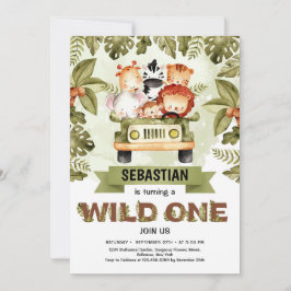 Invitación Animales salvajes de safari de la selva One conduc