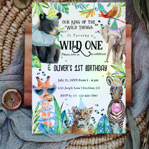 Invitación Animales salvajes de Safari de primer cumpleaños
