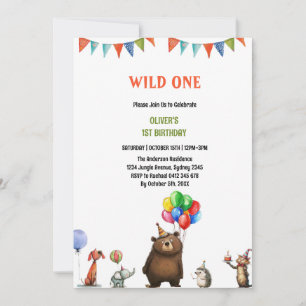 Invitación Animales salvajes de Safari de un primer cumpleaño