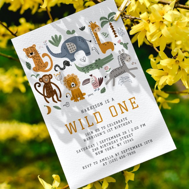 Invitación Animales salvajes de Safari de un primer cumpleaño (Subido por el creador)