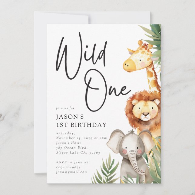 Invitación Animales salvajes de Safari de un solo sabor prime (Anverso)