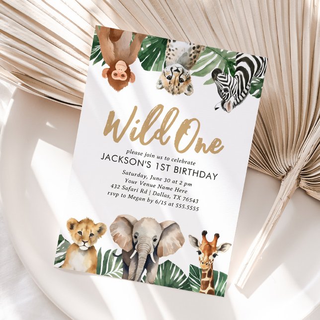 Invitación Animales salvajes de Safari de una selva primer cu (Subido por el creador)