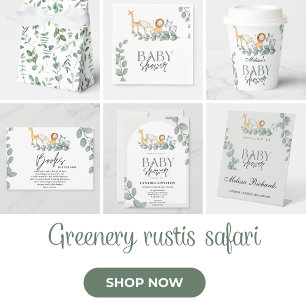 Invitación Animales salvajes de Safari en Baby Shower vegetac