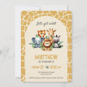 Invitación Animales Salvajes de Safari Fiesta de Cumpleaños e