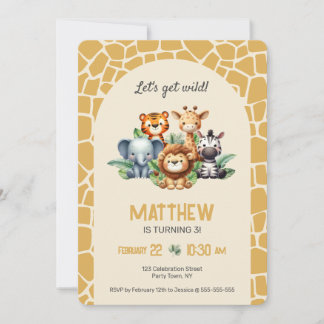 Invitación Animales Salvajes de Safari Fiesta de Cumpleaños e