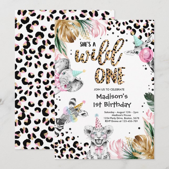 Invitación Animales salvajes de Safari impresos en leopardo d (Anverso / Reverso)