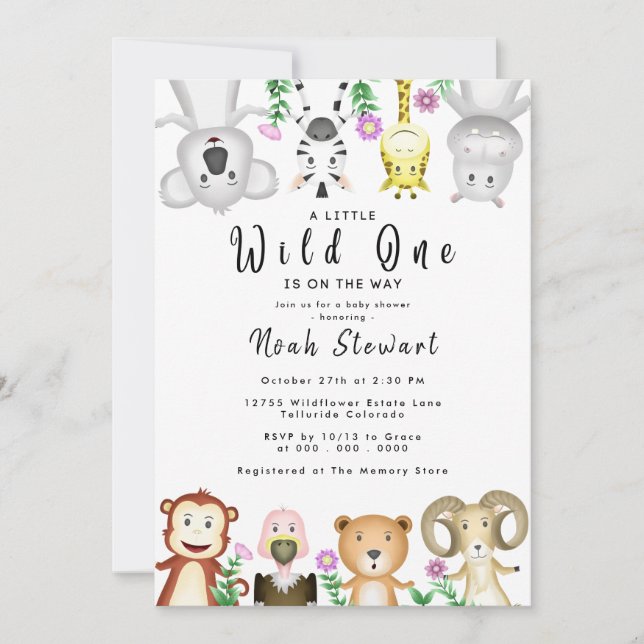 Invitación Animales salvajes de Safari lindo un Baby Shower (Anverso)