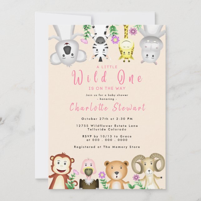 Invitación Animales salvajes de safari salvajes Baby Shower d (Anverso)