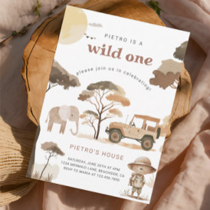 Invitación Animales salvajes de un Safari Fiesta de primer cu
