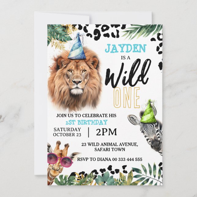 Invitación Animales salvajes de un Safari Fiesta de primer cu (Anverso)