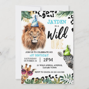 Invitación Animales salvajes de un Safari Fiesta de primer cu