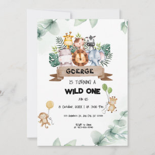 Invitación Animales salvajes de un Safari Niños de primer cum