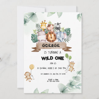Invitación Animales salvajes de un Safari Niños de primer cum