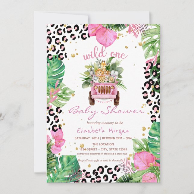 Invitación Animales salvajes de una jungla dejan Baby Shower (Anverso)