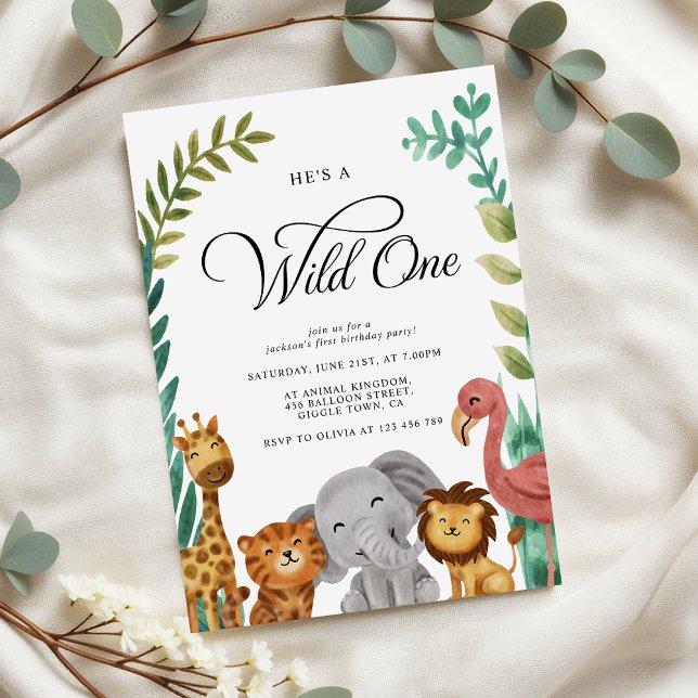 Invitación Animales salvajes de una jungla Niños primer Fiest (Subido por el creador)