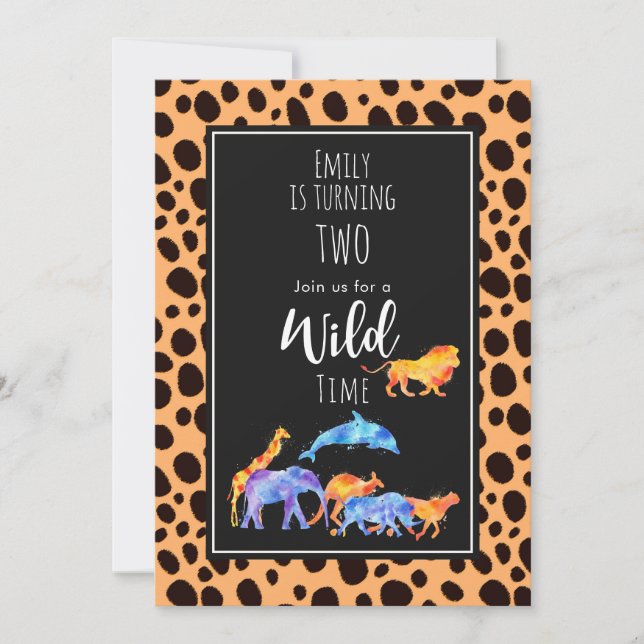 Invitación Animales salvajes en cumpleaños con carteles de ch (Anverso)