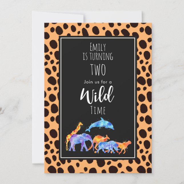 Invitación Animales Salvajes en Cumpleaños con Estampado de G (Anverso)