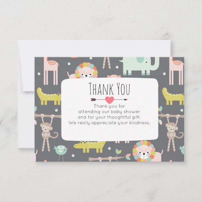 Invitación Animales salvajes en Pastel Baby Shower Gracias (Anverso)