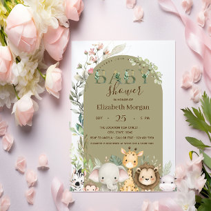 Invitación Animales Salvajes Flores Acuarela Baby Shower