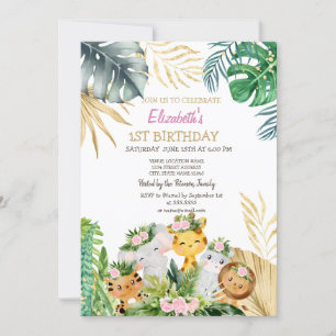 Invitación Animales Salvajes Flores de la Jungla Tropical 1º