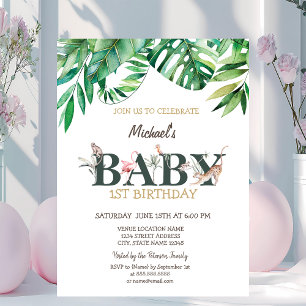 Invitación Animales Salvajes Greneery Cumple 1 año