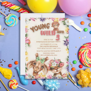 Invitación Animales Salvajes Joven Salvaje Cumpleaños 3 de Tr