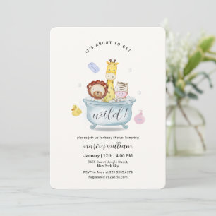 Invitación Animales Salvajes Lindos Safari Bañera Baby Shower