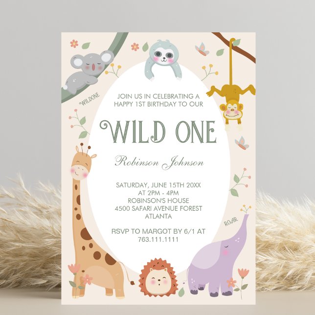 Invitación Animales salvajes modernos y salvajes de un Safari (Subido por el creador)
