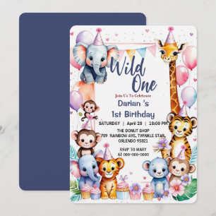 Invitación Animales salvajes One Cute Balloon Boy 1er cumplea