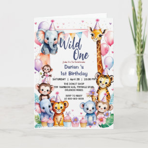 Invitación Animales salvajes One Cute Balloon Boy 1er cumplea
