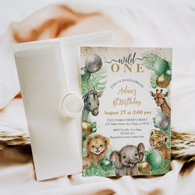 Invitación Animales salvajes One Safari Bebé globo Primer cum (Subido por el creador)
