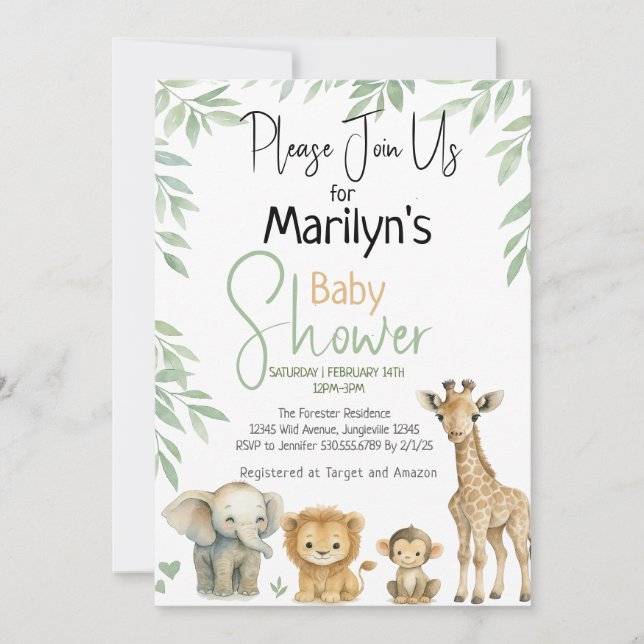 Invitación Animales salvajes para bebés de Baby Shower Cuter (Anverso)