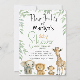 Invitación Animales salvajes para bebés de Baby Shower Cuter
