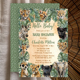 Invitación Animales Salvajes Safari Selva Baby Shower Hola