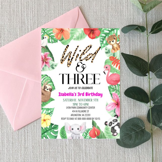 Invitación Animales salvajes y tres tropicales Fiesta de cump (Subido por el creador)