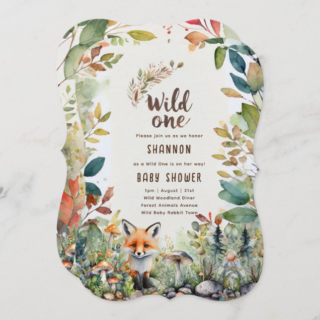 Invitación Animales silvestres de un bebé de Woodland Rustic (Anverso / Reverso)