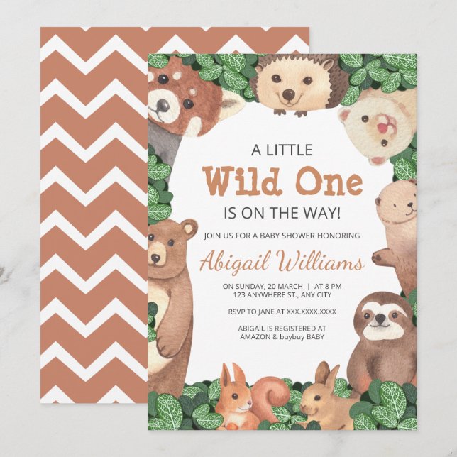Invitación Animales silvestres de un bosque con Baby Shower d (Anverso / Reverso)