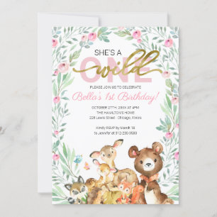 Invitación Animales silvestres de un primer cumpleaños