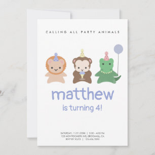 Invitación Animales simples y pequeños Cumpleaños mínimo