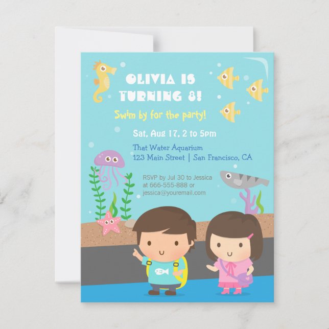 Invitación Animales Subacuáticos Fiesta de Cumpleaños para Ni (Anverso)