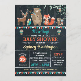 Invitación Animales tribales del bosque de Baby Shower Boho