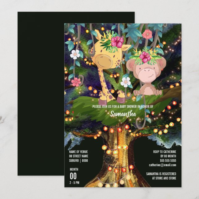 Invitación Animales tropicales de la jungla luces de noche gr (Anverso / Reverso)