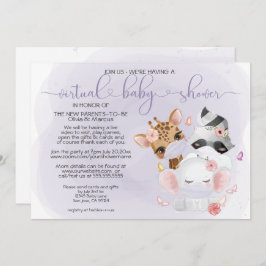 Invitación Animales violetas recortados en Baby Shower virtua